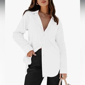 Womens Button Down Dress Shirt Long Sleeve with Pockets NWT White Small